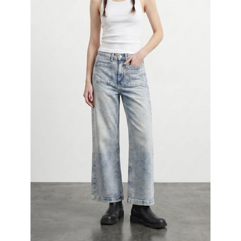 Light Blue Acid Wash Wide Leg Jeans | Montivo Pakistan