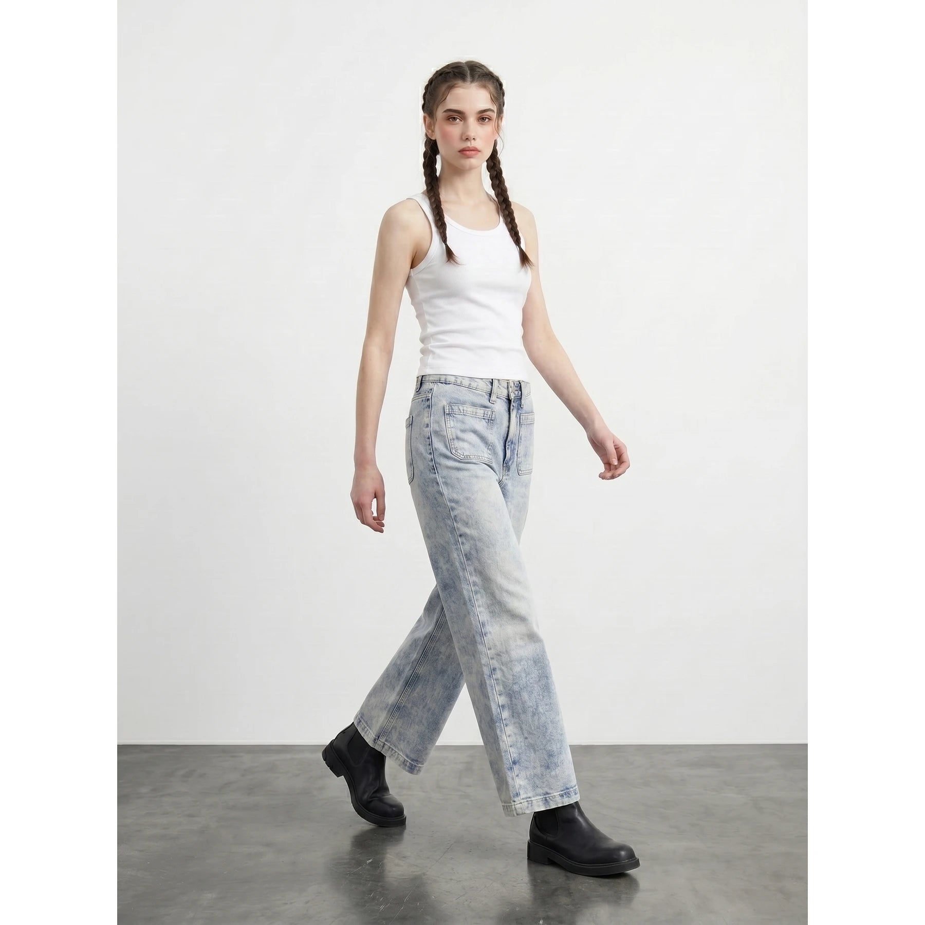 Light Blue Acid Wash Wide Leg Jeans
