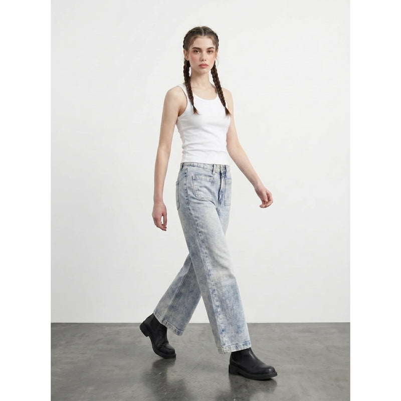 Light Blue Acid Wash Wide Leg Jeans | Montivo Pakistan