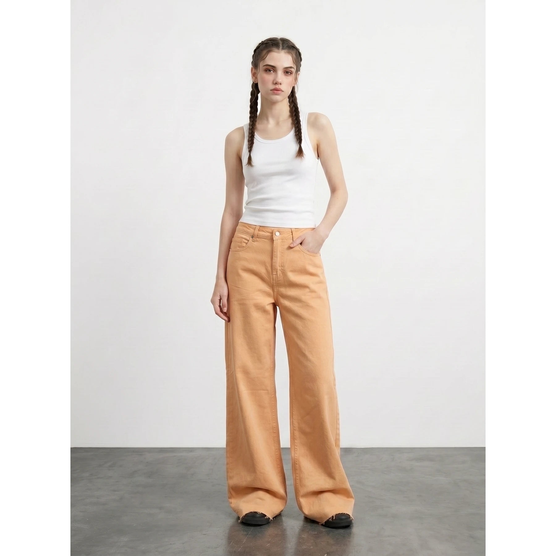 Neon Orange Wide Leg Jeans