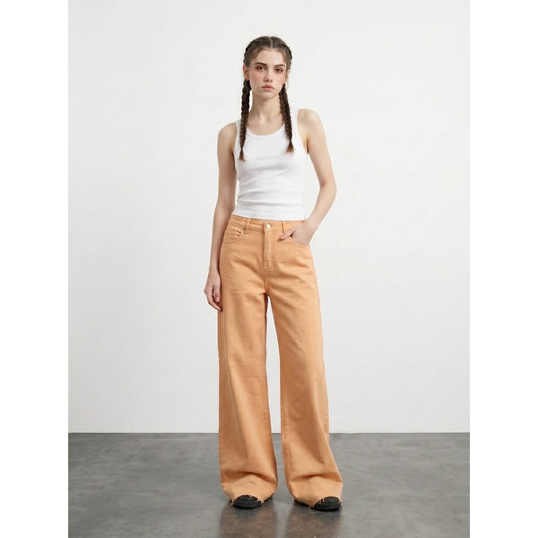 Neon Orange Wide Leg Jeans