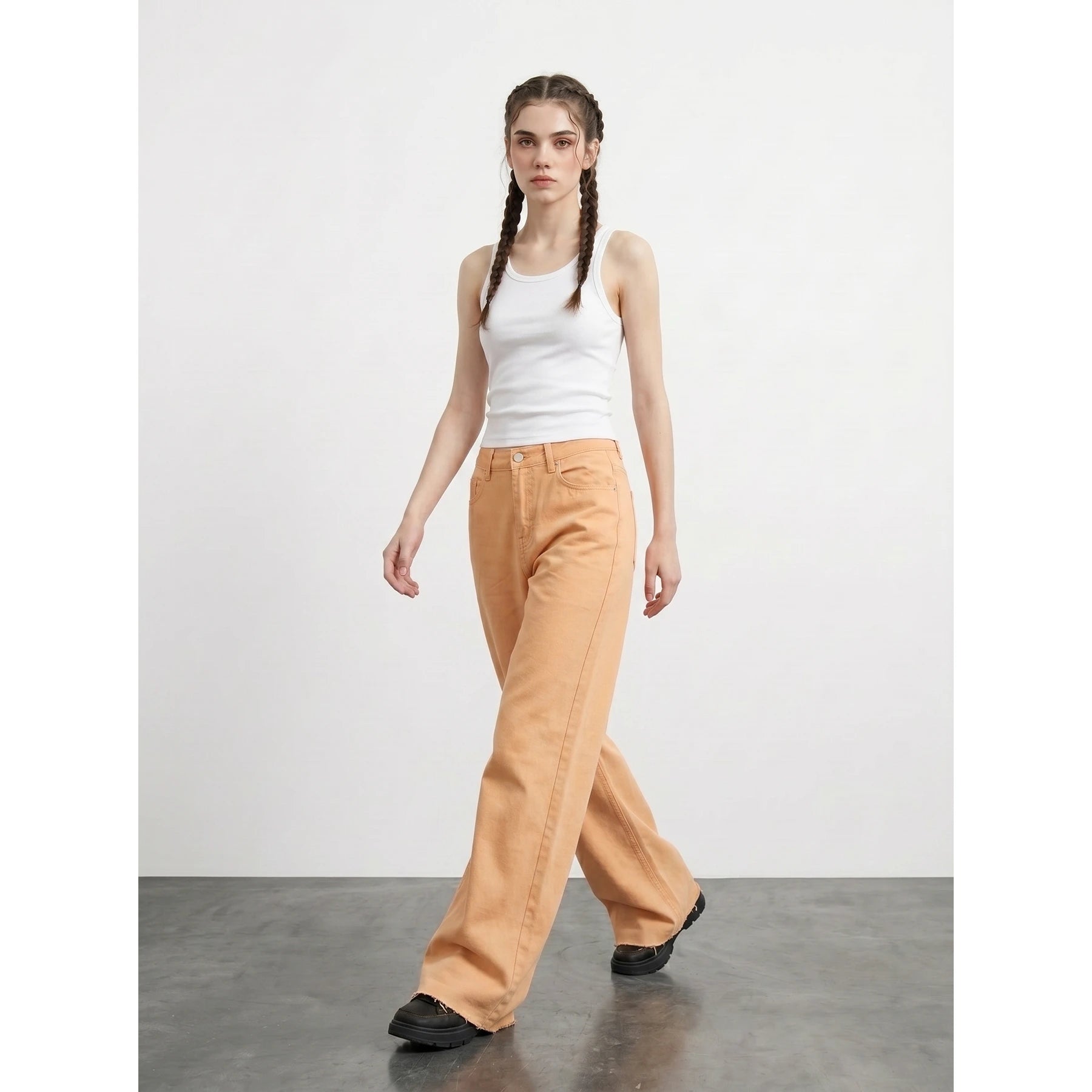 Neon Orange Wide Leg Jeans