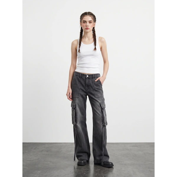 Charcoal Wide Leg Cargo Jeans | Montivo Pakistan
