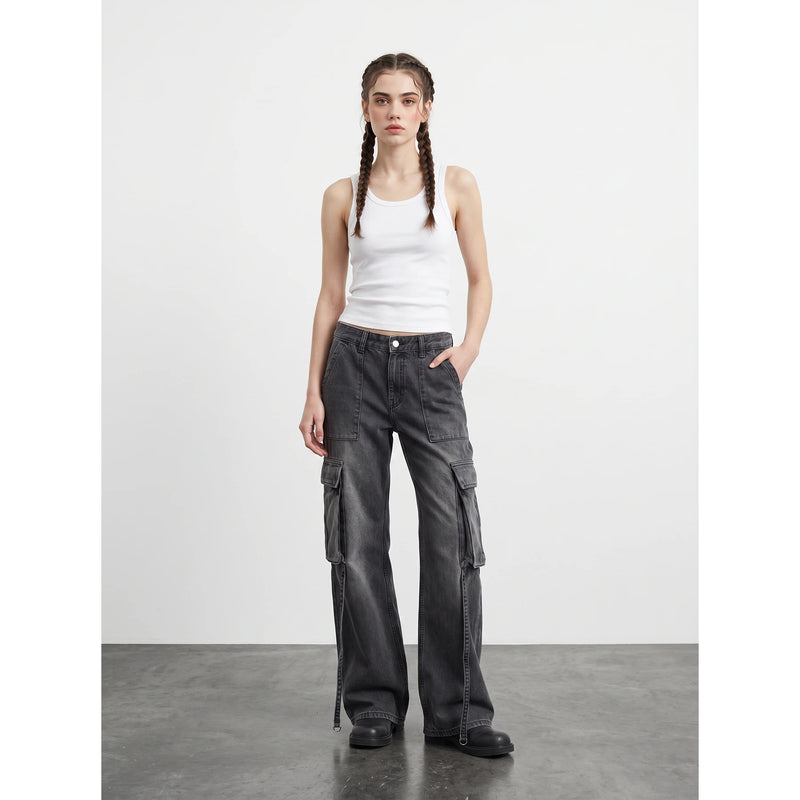 Charcoal Wide Leg Cargo Jeans | Montivo Pakistan