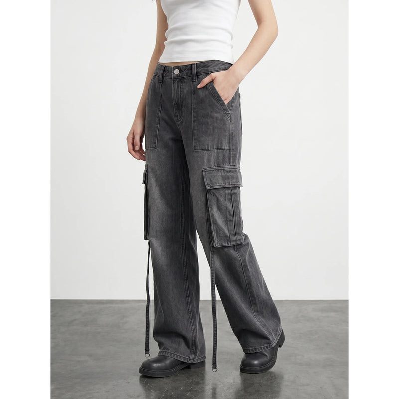 Charcoal Wide Leg Cargo Jeans | Montivo Pakistan