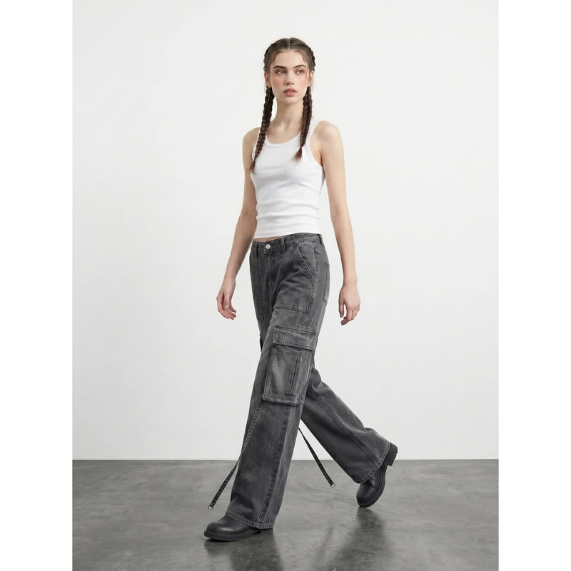 Charcoal Wide Leg Cargo Jeans | Montivo Pakistan