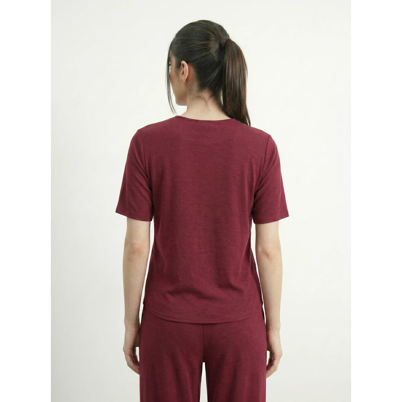 Burgundy Crew Neck Button Down Top | Montivo Pakistan