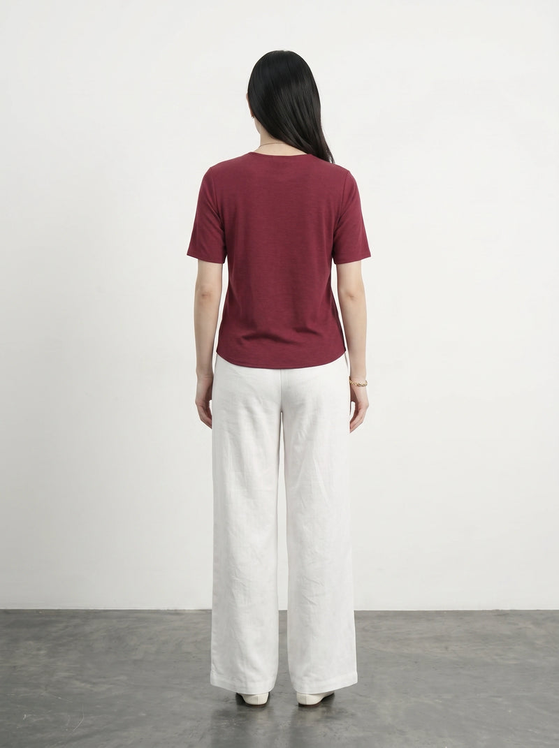 Burgundy Crew Neck Button Down Top | Montivo Pakistan