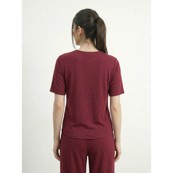Burgundy Crew Neck Button Down Top | Montivo Pakistan