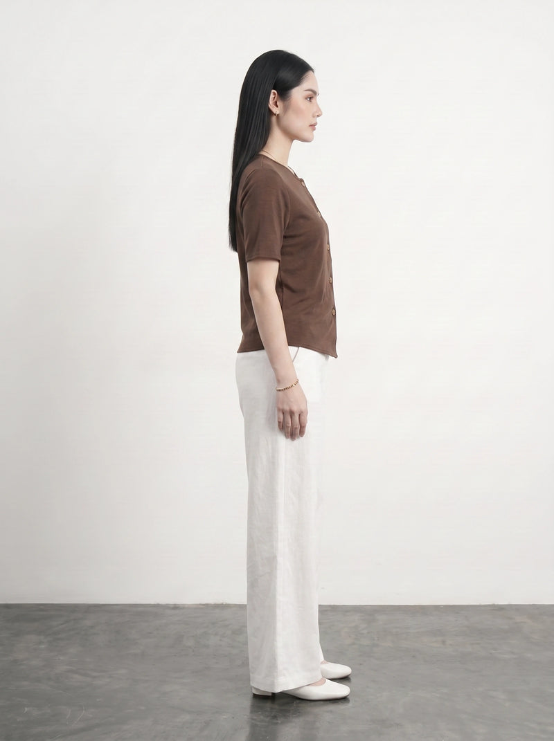 Brown Crew Neck Button Down Top | Montivo Pakistan