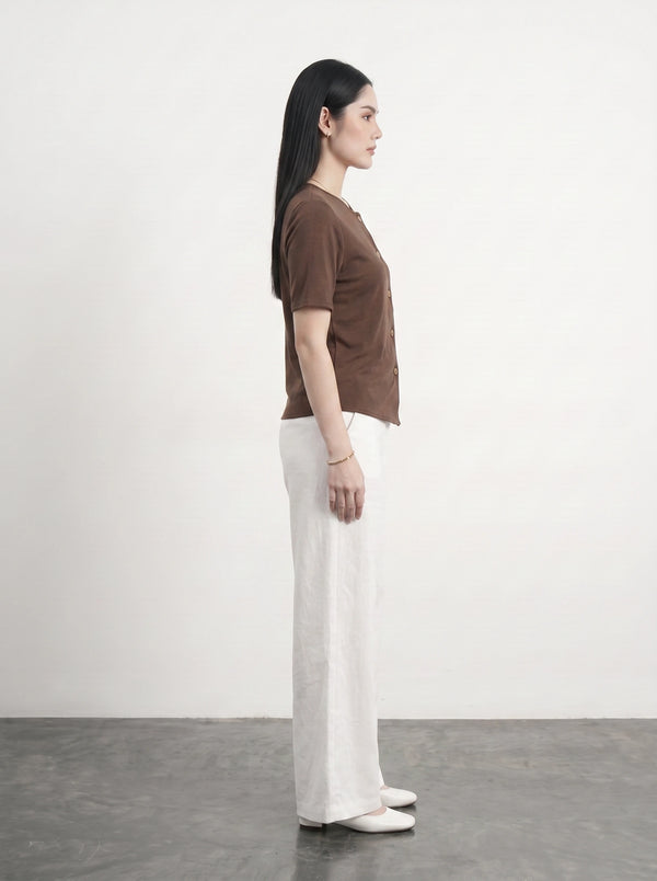 Brown Crew Neck Button Down Top | Montivo Pakistan