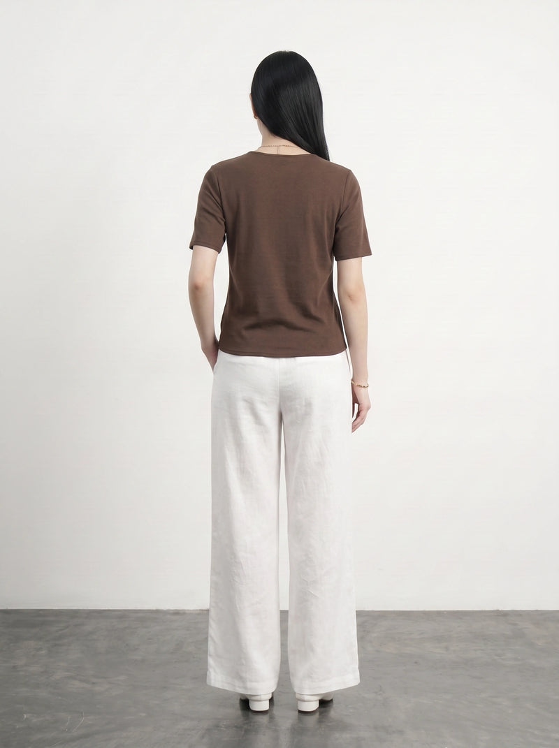 Brown Crew Neck Button Down Top | Montivo Pakistan