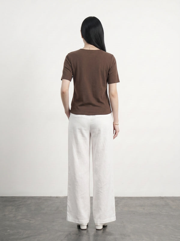 Brown Crew Neck Button Down Top | Montivo Pakistan
