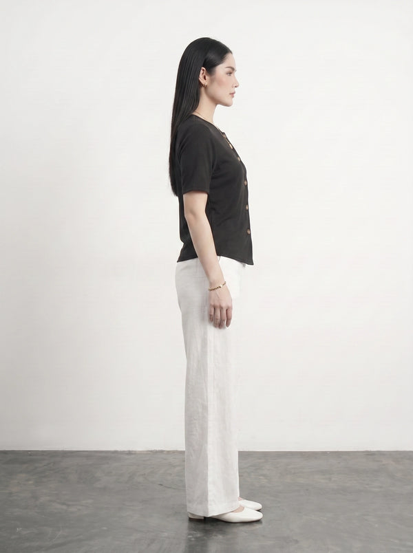 Black Crew Neck Button Down Top | Montivo Pakistan