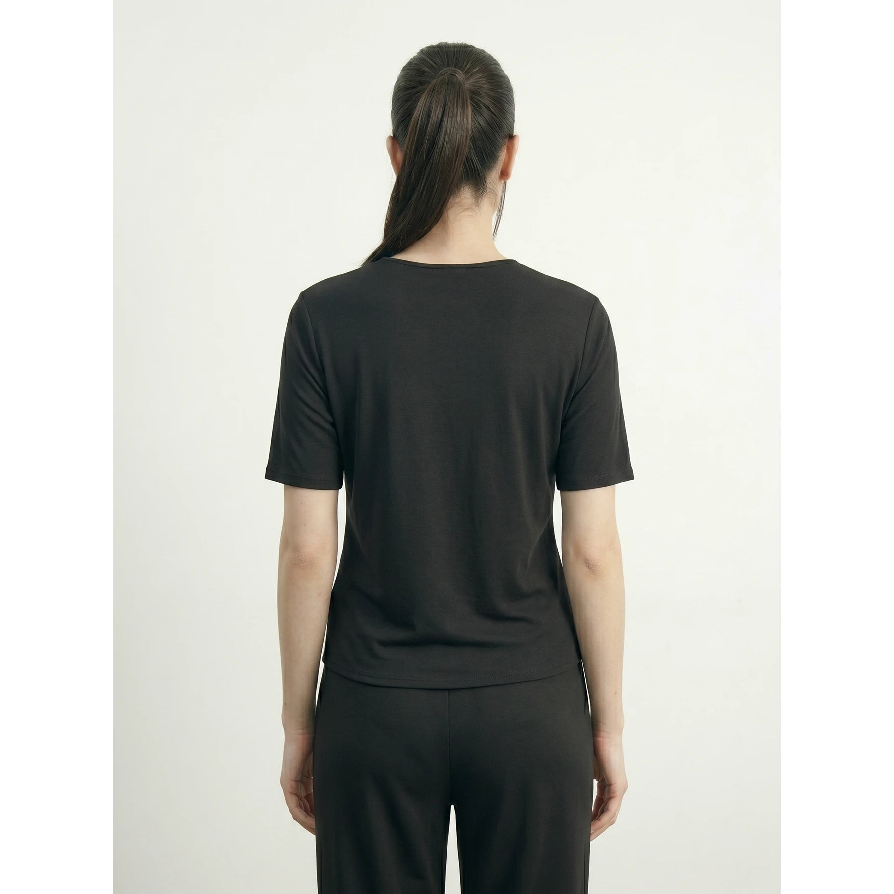 Black Crew Neck Button Down Top | Montivo Pakistan