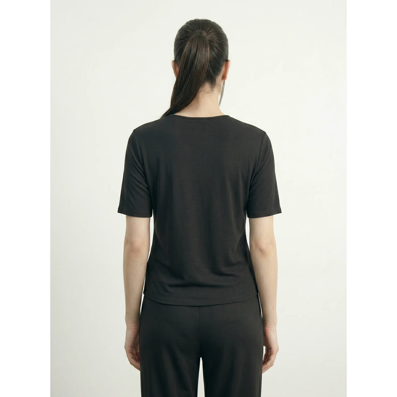 Black Crew Neck Button Down Top | Montivo Pakistan