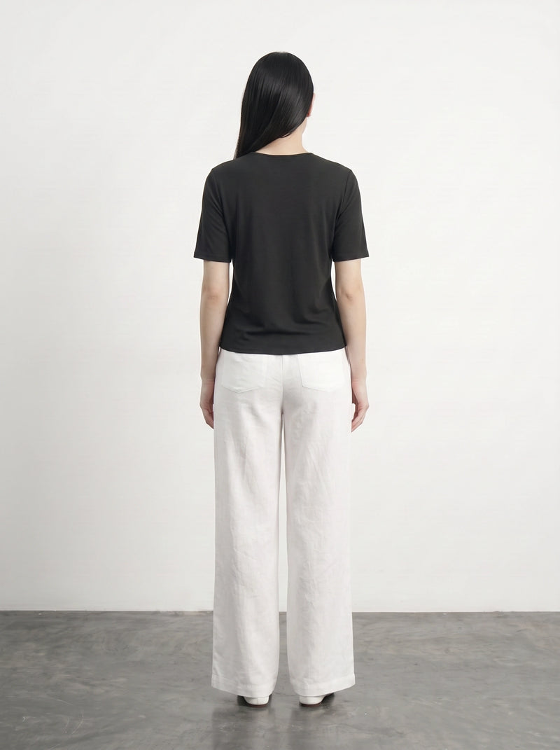 Black Crew Neck Button Down Top | Montivo Pakistan