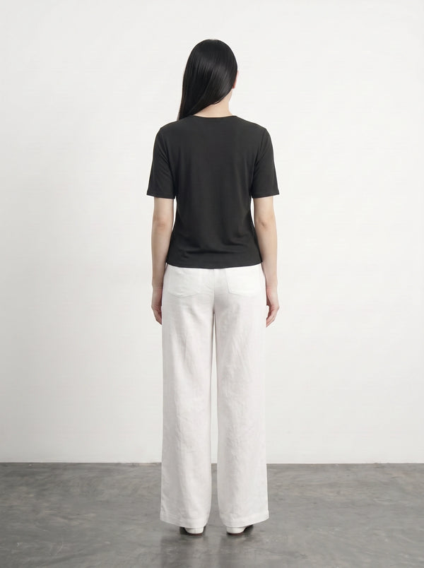 Black Crew Neck Button Down Top | Montivo Pakistan