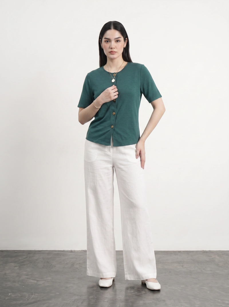 Teal Crew Neck Button Down Top | Montivo Pakistan