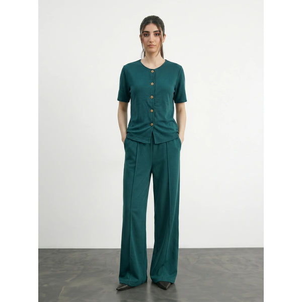 Teal Crew Neck Button Down Top | Montivo Pakistan