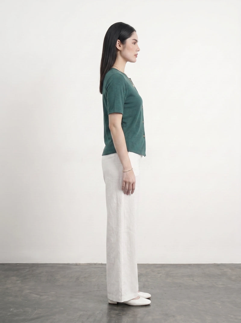 Teal Crew Neck Button Down Top | Montivo Pakistan