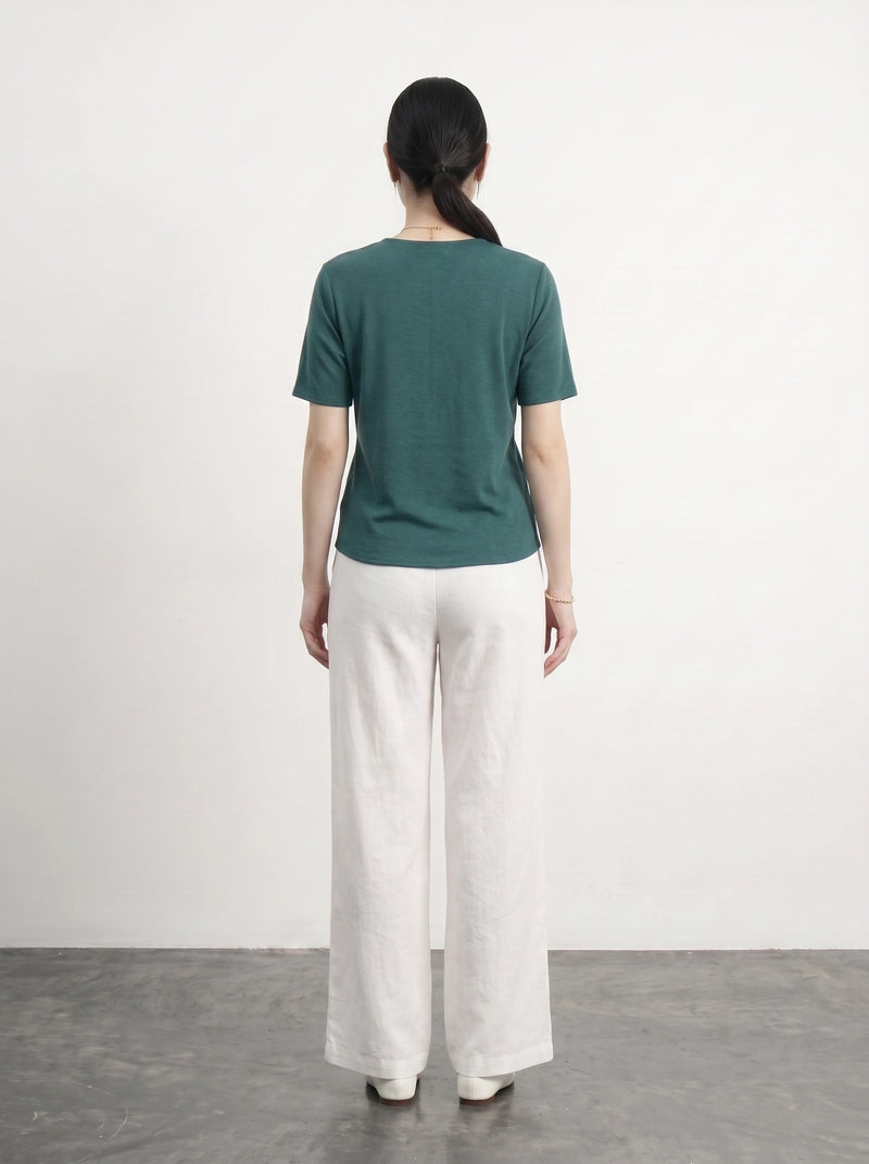 Teal Crew Neck Button Down Top | Montivo Pakistan