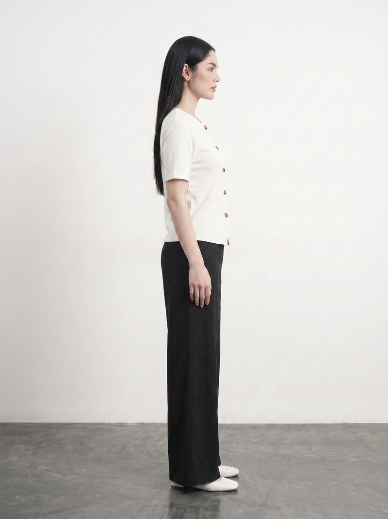 Off-White Crew Neck Button Down Top | Montivo Pakistan