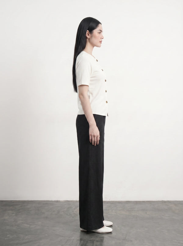 Off-White Crew Neck Button Down Top | Montivo Pakistan