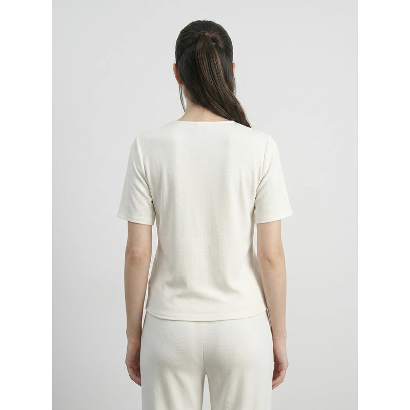 Off-White Crew Neck Button Down Top | Montivo Pakistan