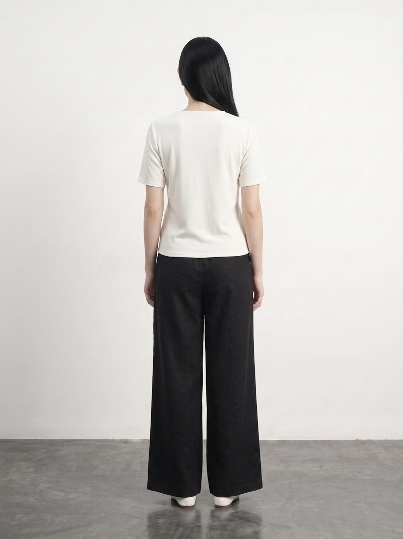 Off-White Crew Neck Button Down Top | Montivo Pakistan