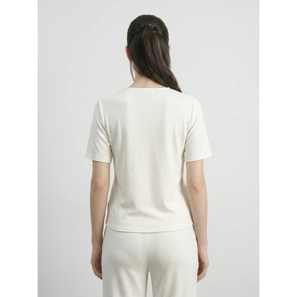 Off-White Crew Neck Button Down Top | Montivo Pakistan
