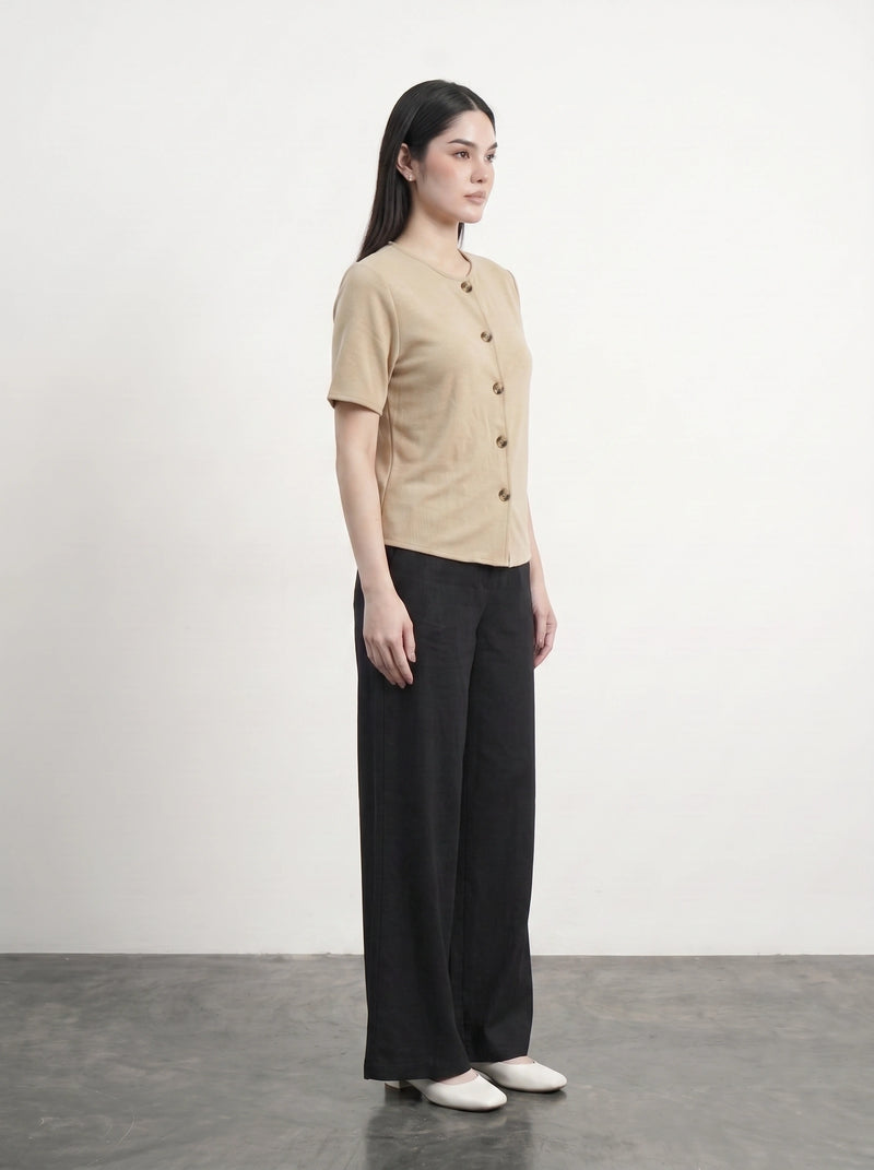 Wheat Crew Neck Button Down Top | Montivo Pakistan