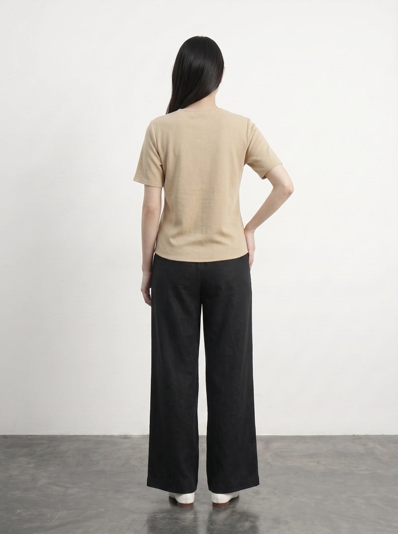 Wheat Crew Neck Button Down Top | Montivo Pakistan