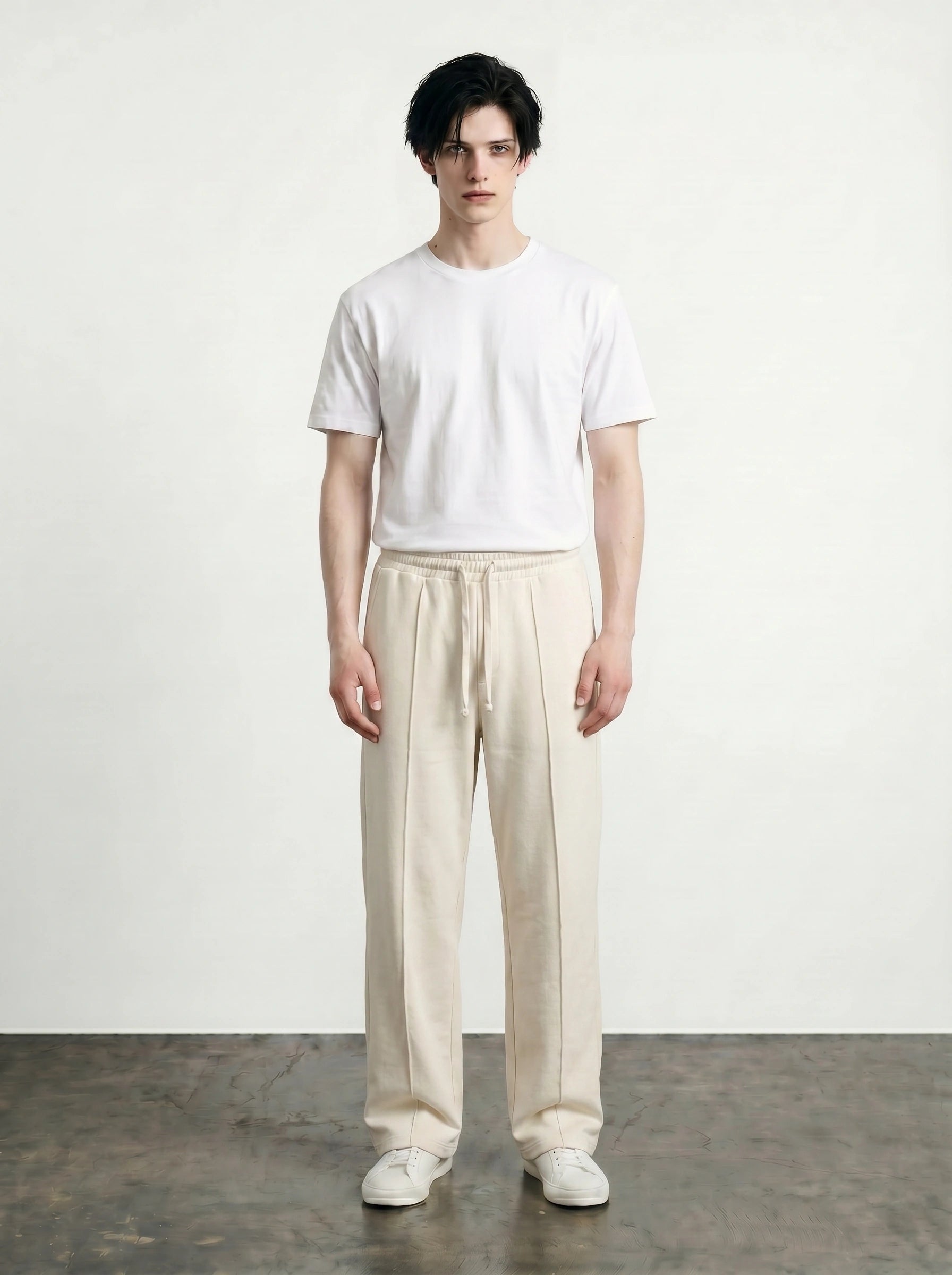 Ecru Front Seam Straight Leg Trousers