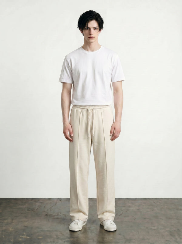 Ecru Front Seam Straight Leg Trousers | Montivo Pakistan