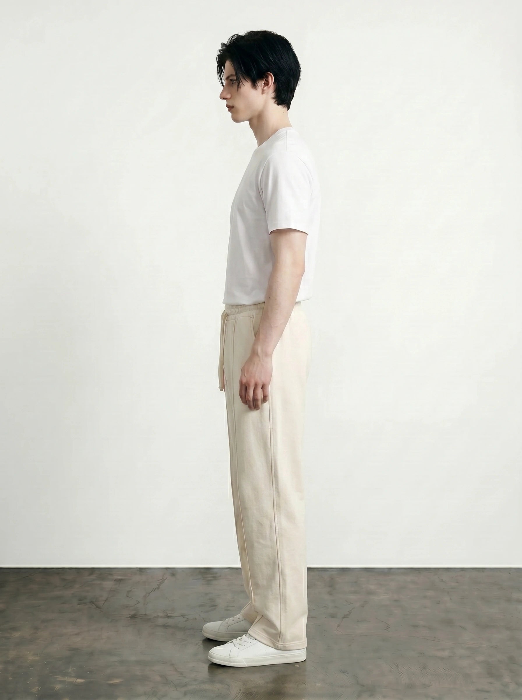 Ecru Front Seam Straight Leg Trousers