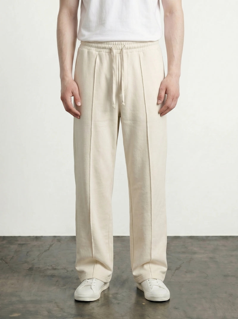 Ecru Front Seam Straight Leg Trousers | Montivo Pakistan