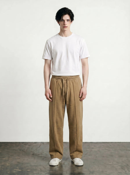 Khaki Front Seam Straight Leg Trousers