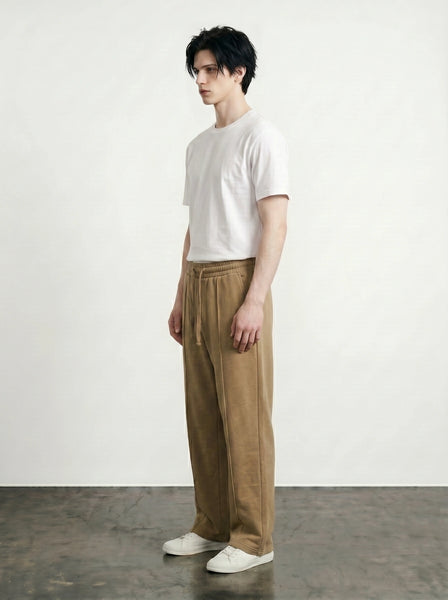 Khaki Front Seam Straight Leg Trousers