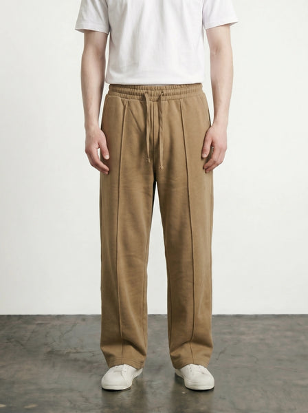 Khaki Front Seam Straight Leg Trousers