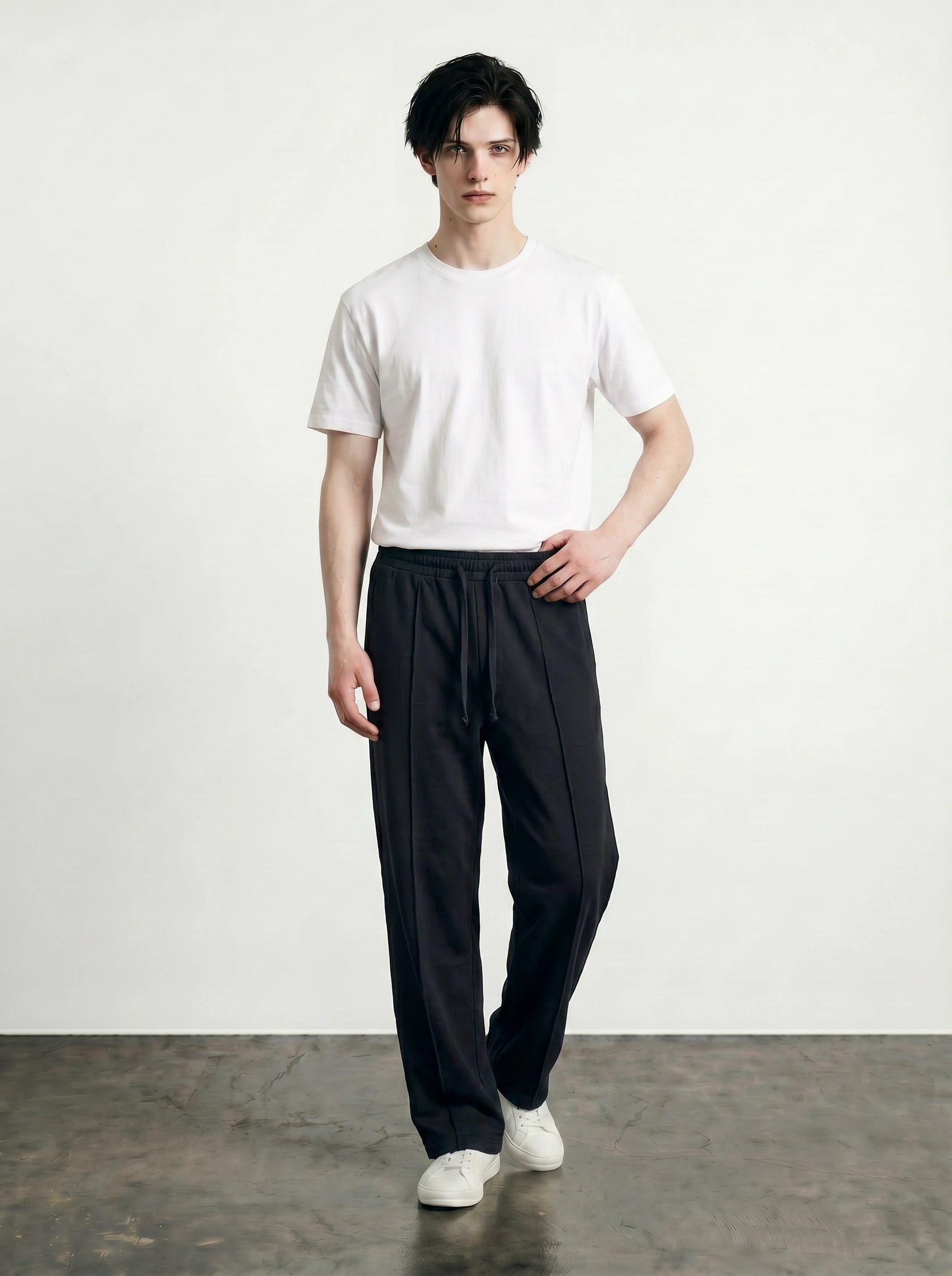 Black Front Seam Straight Leg Trousers