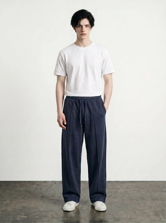 Navy Front Seam Straight Leg Trousers