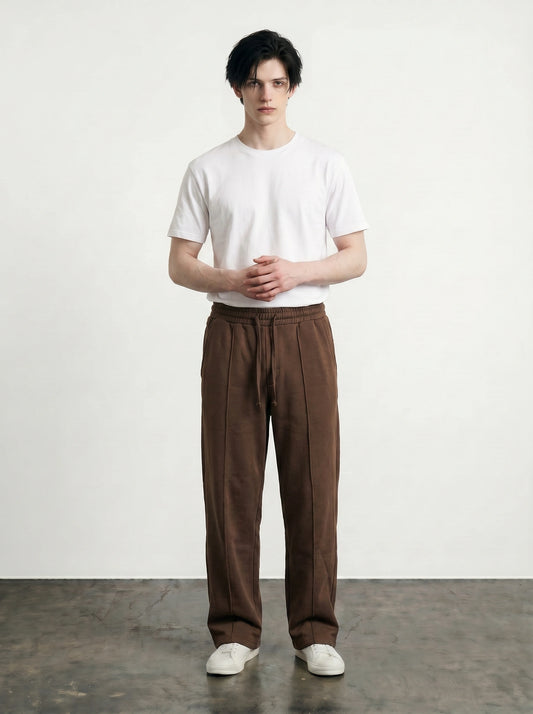 Brown Front Seam Straight Leg Trousers
