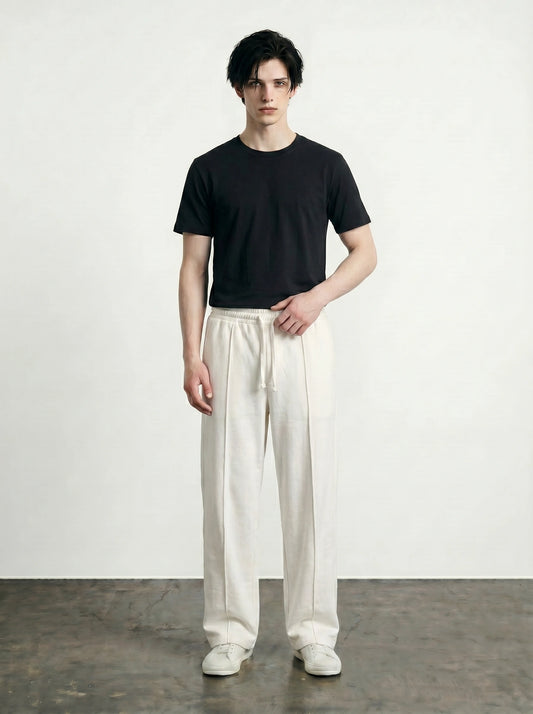Off-White Front Seam Straight Leg Trousers