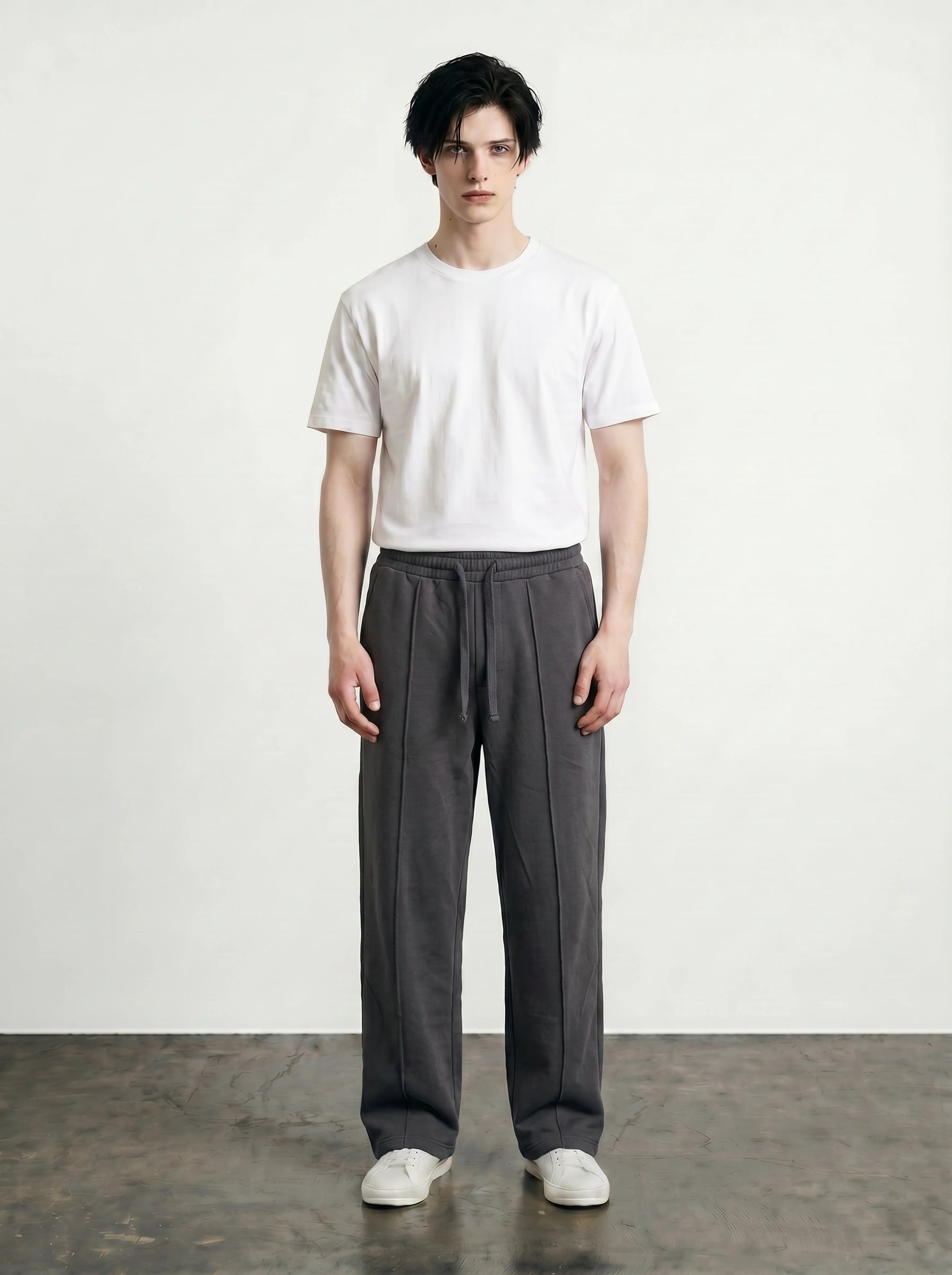 Dark Grey Front Seam Straight Leg Trousers