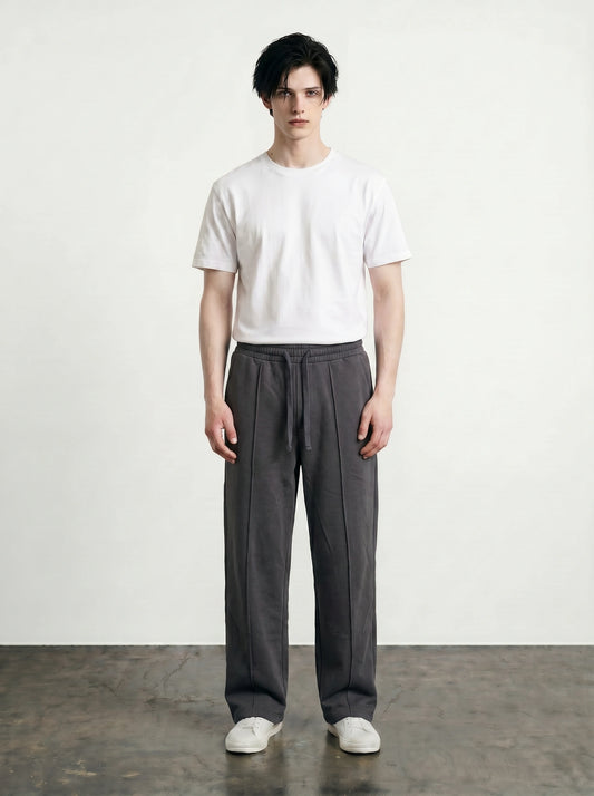 Dark Grey Front Seam Straight Leg Trousers