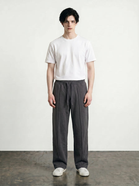 Dark Grey Front Seam Straight Leg Trousers