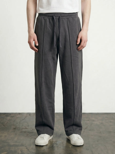 Dark Grey Front Seam Straight Leg Trousers