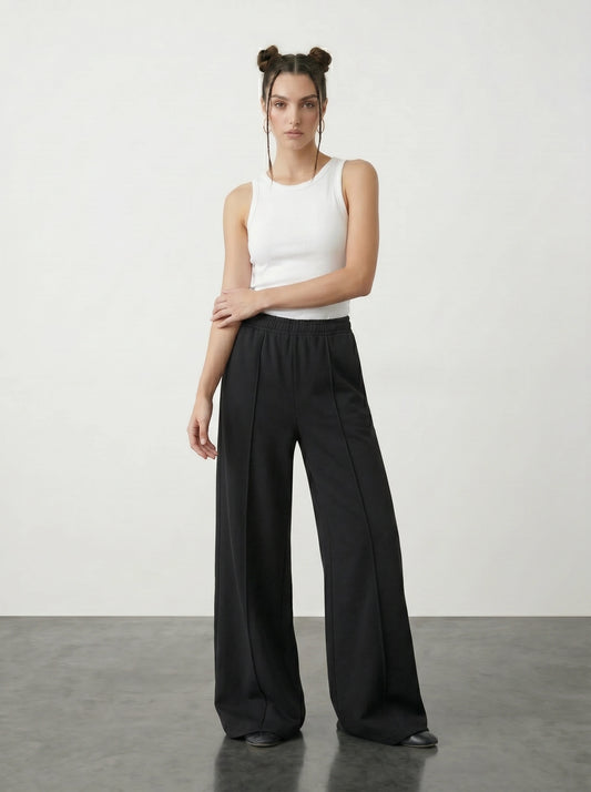 Black Front Seam Wide Leg Trousers