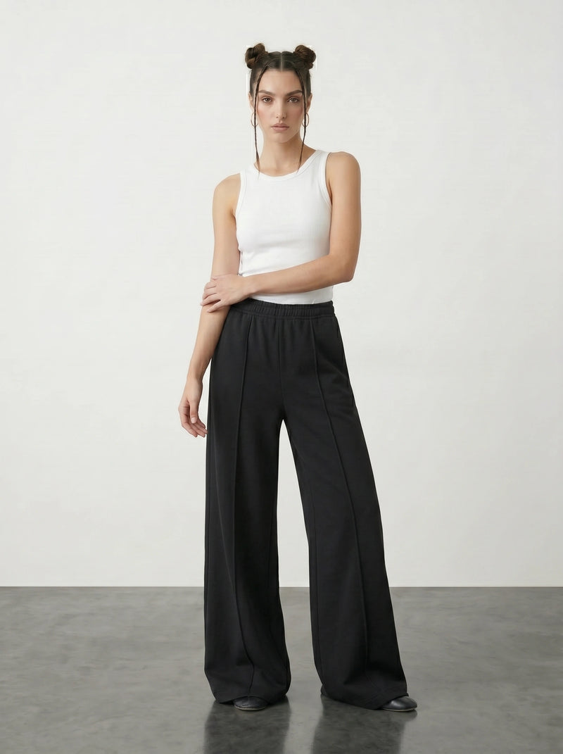Black Front Seam Wide Leg Trousers | Montivo Pakistan